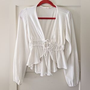 Women's White Drawstring Peplum Blouse